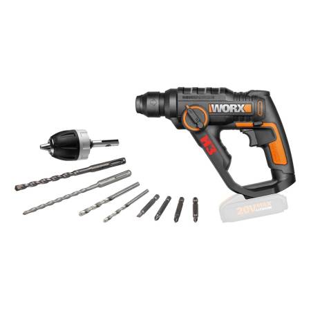 Martello Pneumatico WORX WX390.9 SDS PLUS 20V - 3 In 1 (trapano/avvitatore/martello), 1.2 Joule, Luce LED